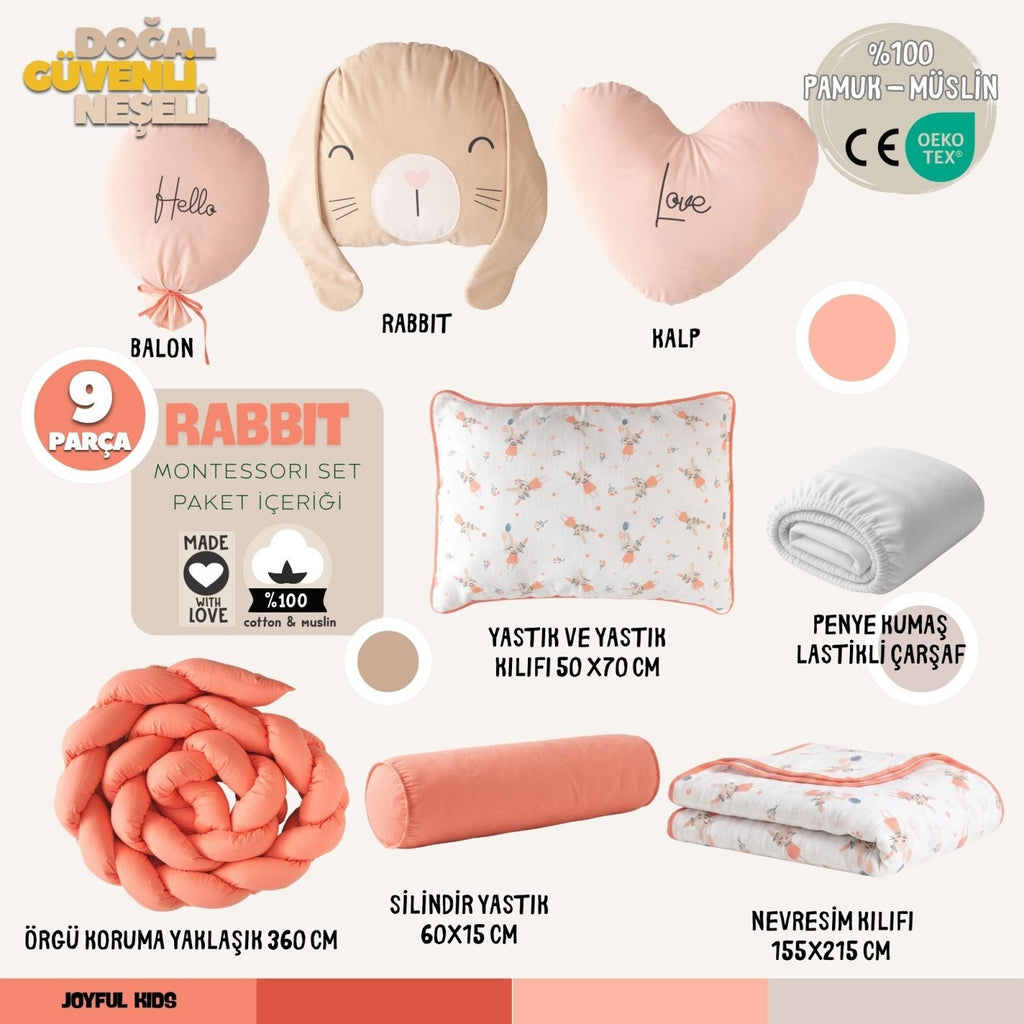 Kız Bebek Montessori Uyku Seti | Rabbit Tavşan Mercan | 9 Parça | Joyful Kids | Bebek Uyku Seti - Joyful Kids