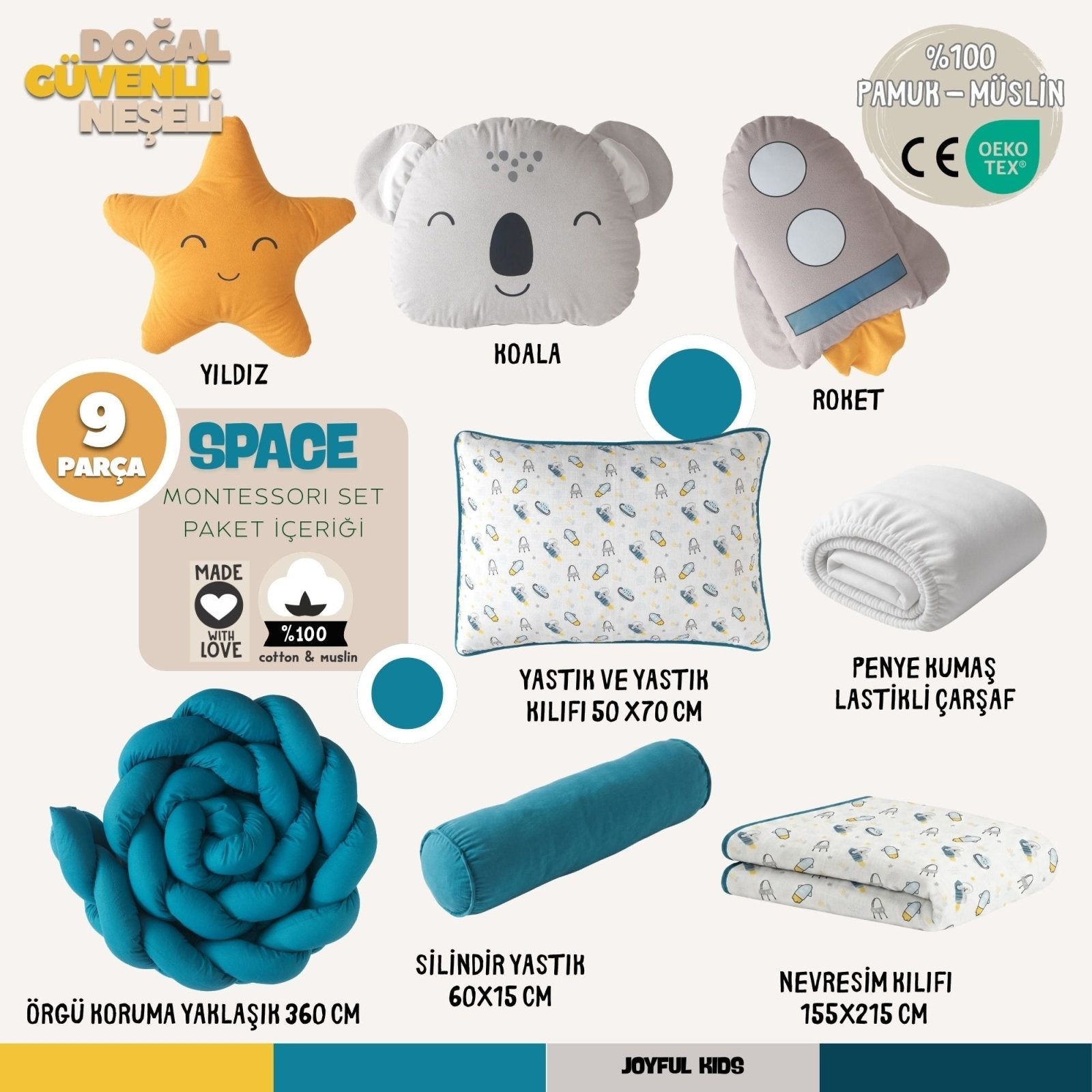 Erkek Bebek Montessori Uyku Seti | Space Uzay Temalı | 9 Parça | Joyful Kids | Bebek Uyku Seti - Joyful Kids