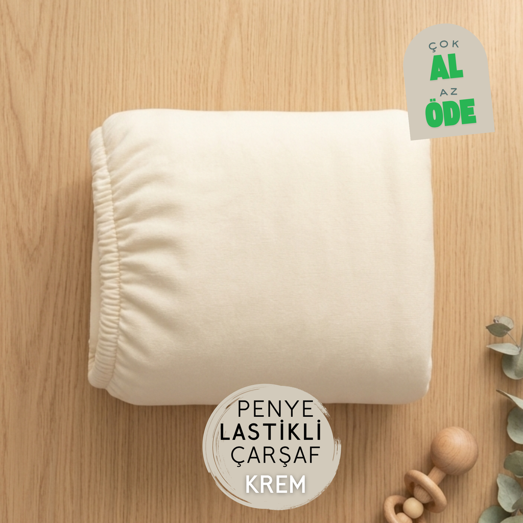 Pamuk Penye Lastikli Krem Çarşaf – Tek Kişilik & Montessori Uyumlu