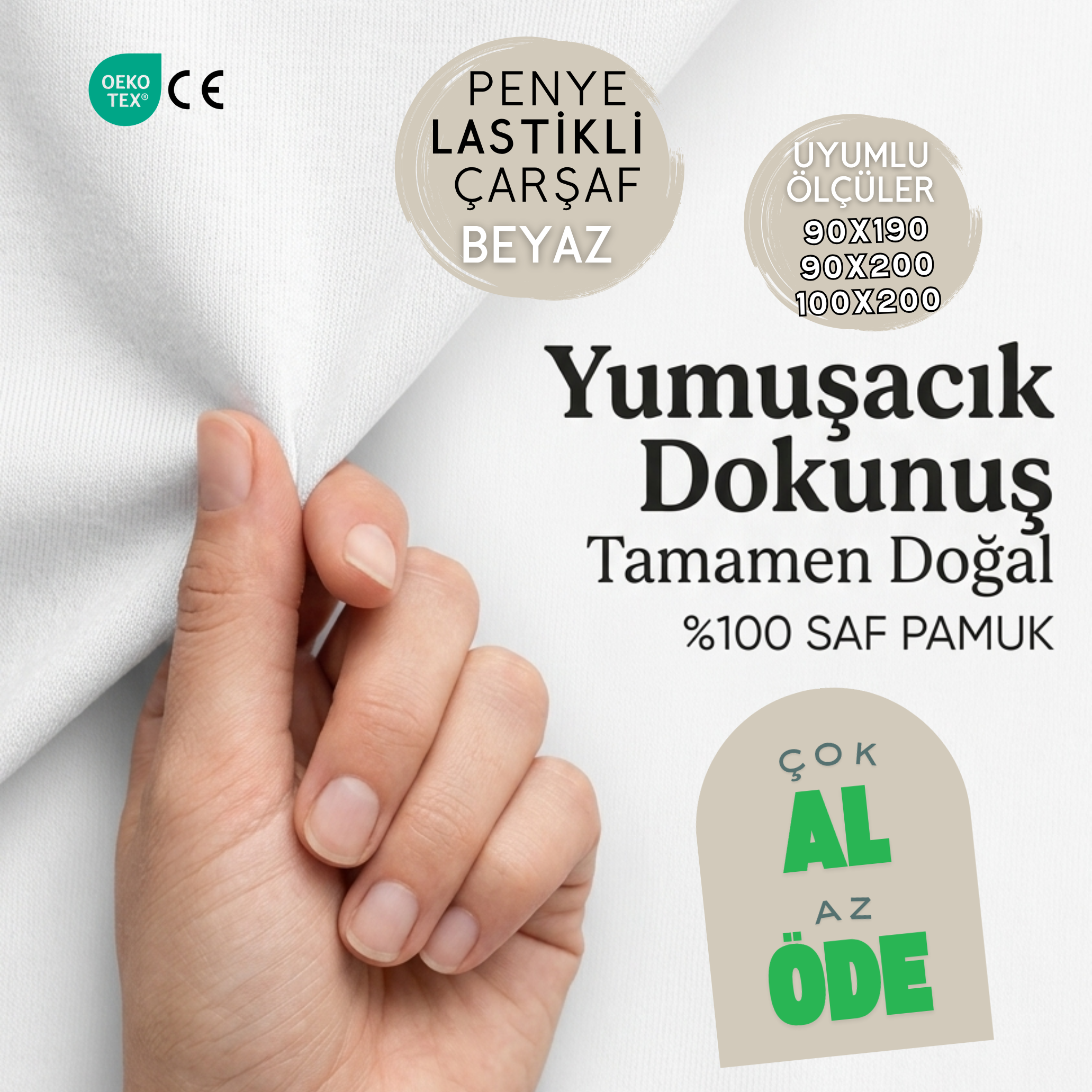 Pamuk Penye Lastikli Beyaz Çarşaf – Tek Kişilik & Montessori Uyumlu