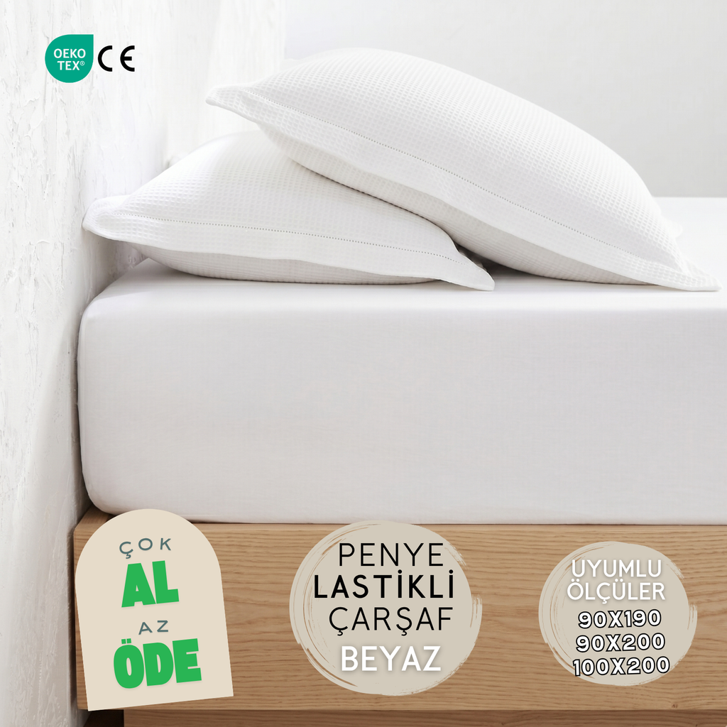 Pamuk Penye Lastikli Beyaz Çarşaf – Tek Kişilik & Montessori Uyumlu