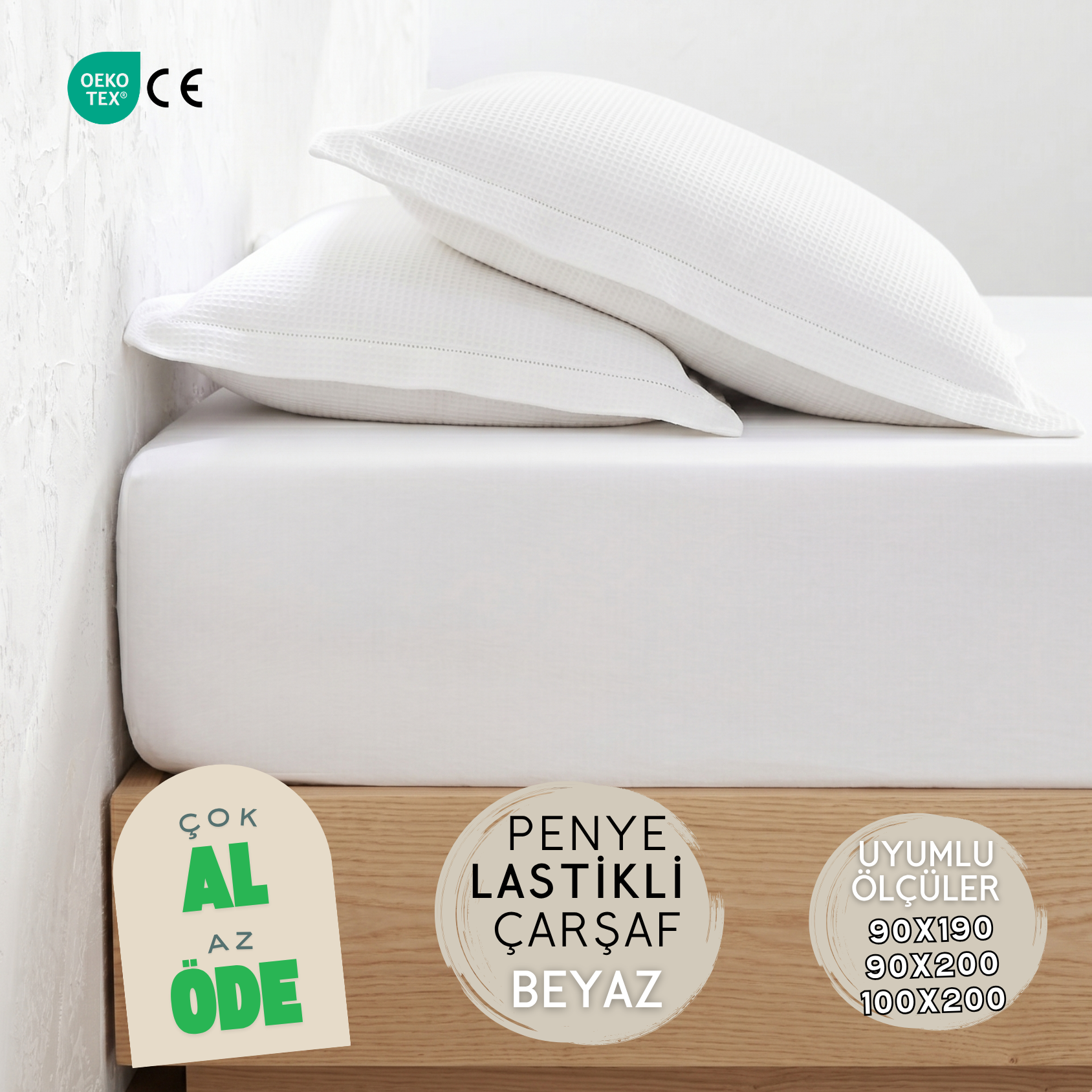 Pamuk Penye Lastikli Beyaz Çarşaf – Tek Kişilik & Montessori Uyumlu