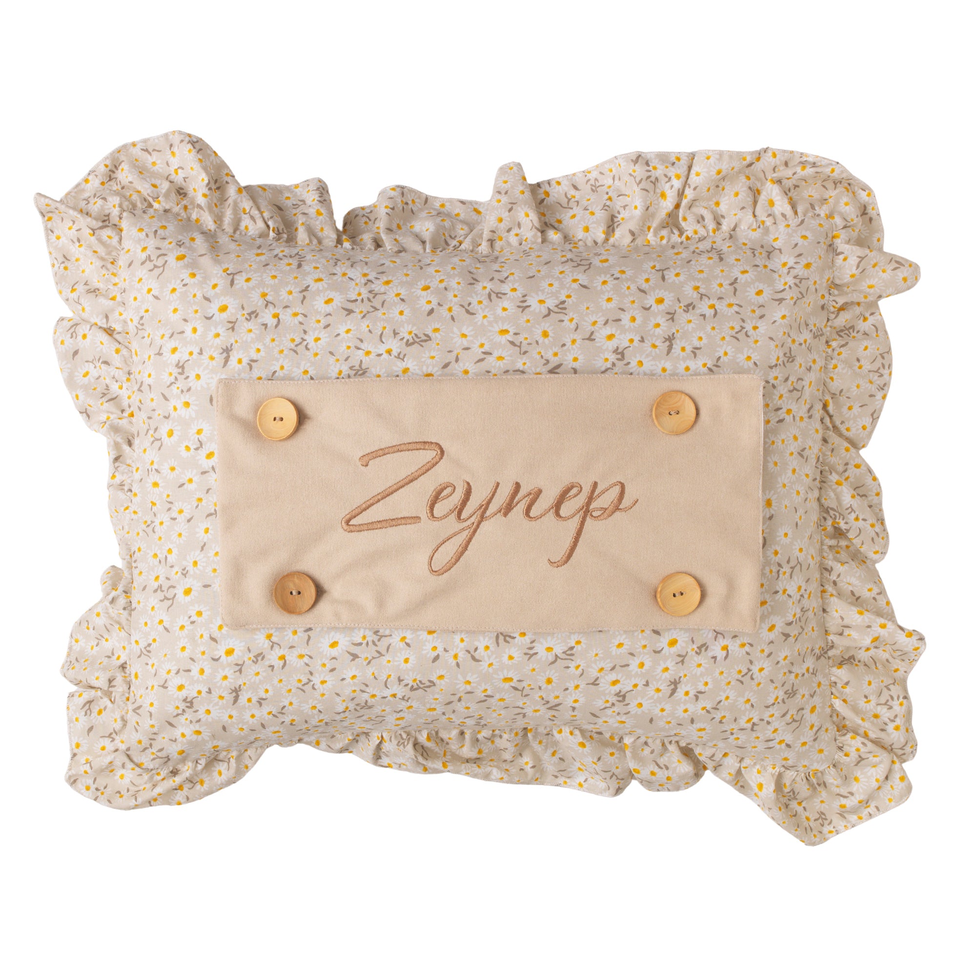 Daisy isimli bebek yastığı el nakışı papatya serisi