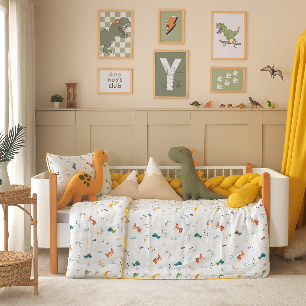 Sarı Dino, yeşil Rex ve vizon Buzul Dağ figürlü dekoratif uyku arkadaşları.