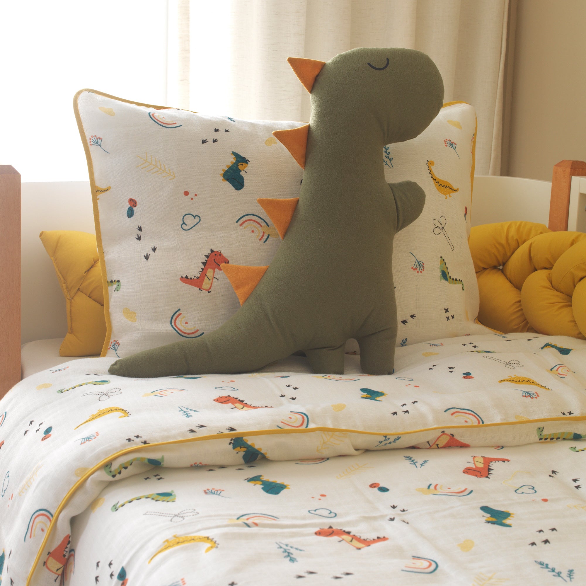 53x53 cm antialerjik boncuk silikon dolgulu yeşil dinozor yastık.