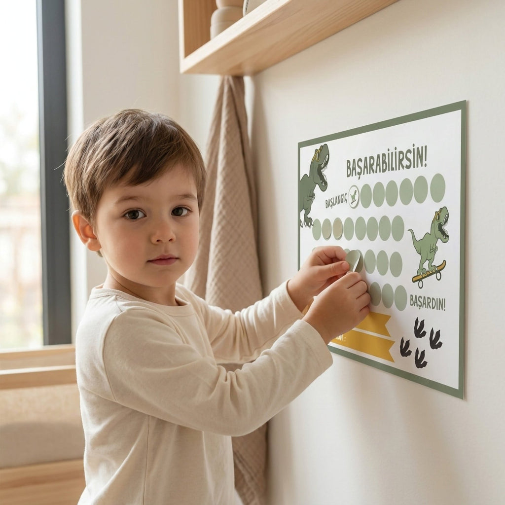 Başarabilirsin! Dino Temalı Çocuk Hedef ve Ödül Takip Kartı | Dijital İndirme | Dijital İndirilebilir Ürün - Joyful Kids