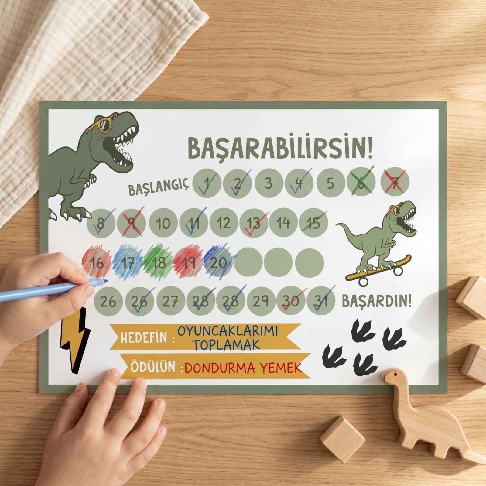 Başarabilirsin! Dino Temalı Çocuk Hedef ve Ödül Takip Kartı | Dijital İndirme | Dijital İndirilebilir Ürün - Joyful Kids