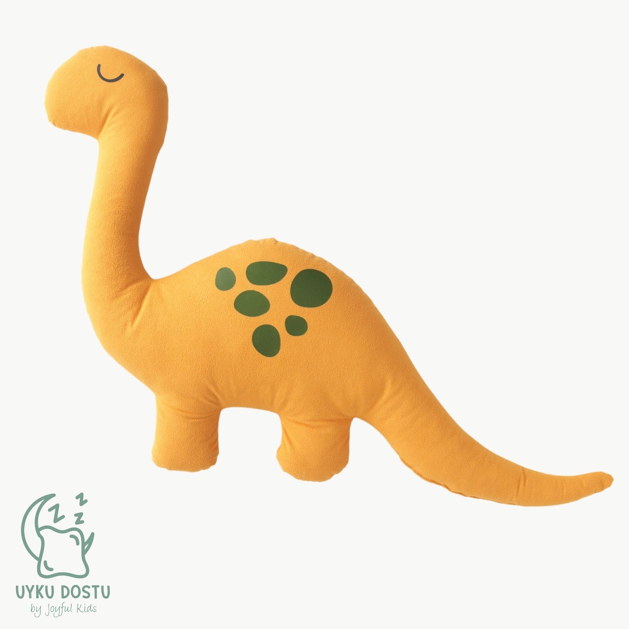 Süet yüzeyli lüks alcantara kumaş sarı dinozor uyku arkadaşı.