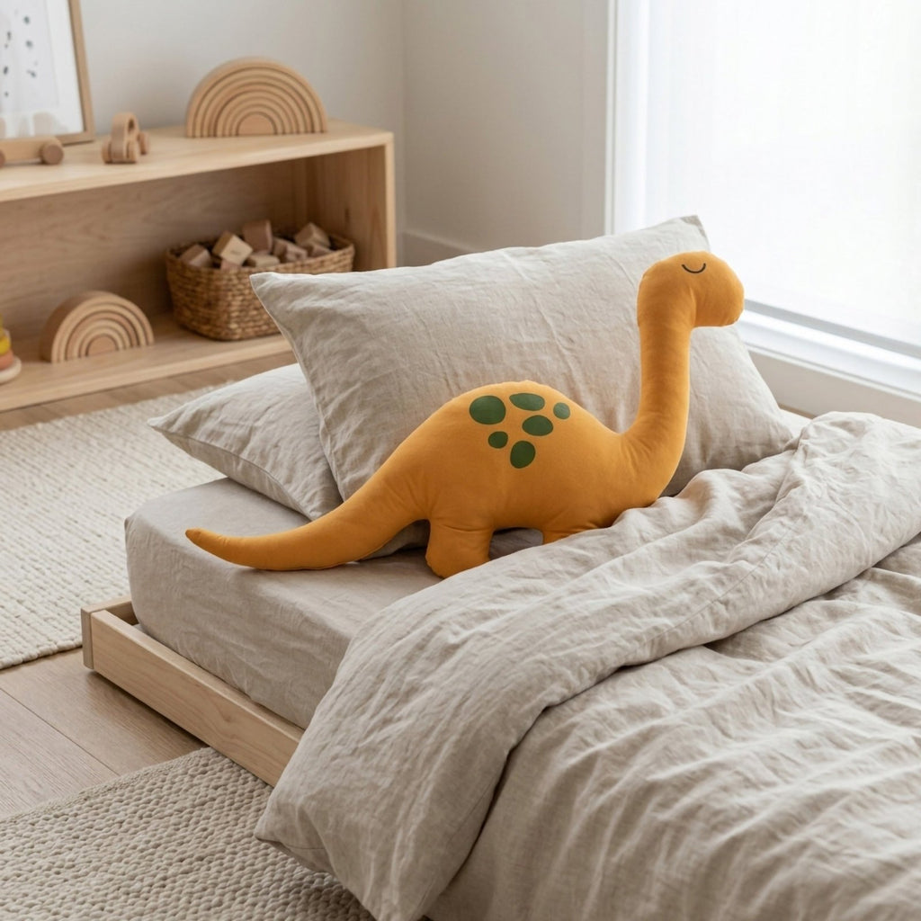 Sarı Dino Uyku Arkadaşı – Pamuksu Yüzey Alcantara (80x50 cm) | Uyku Arkadaşı - Joyful Kids