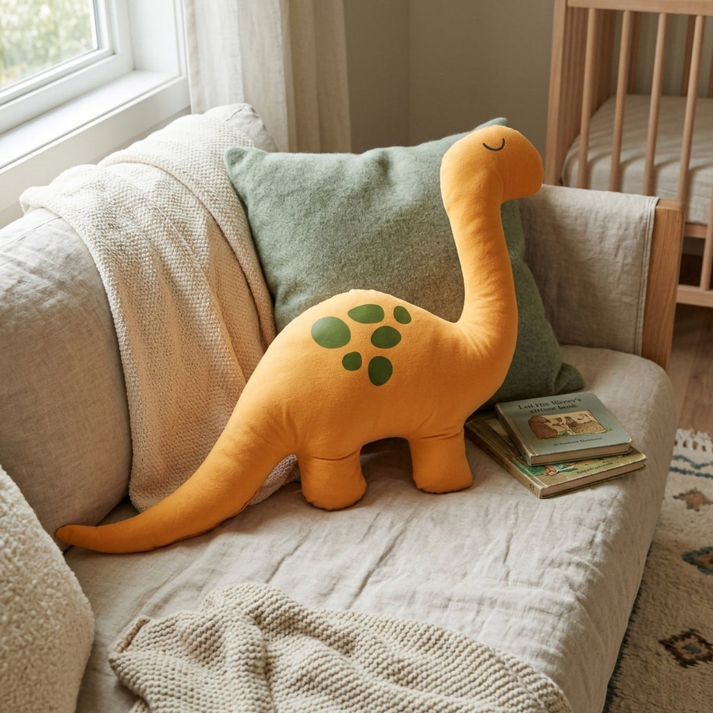 Sarı Dino Uyku Arkadaşı – Pamuksu Yüzey Alcantara (80x50 cm) | Uyku Arkadaşı - Joyful Kids