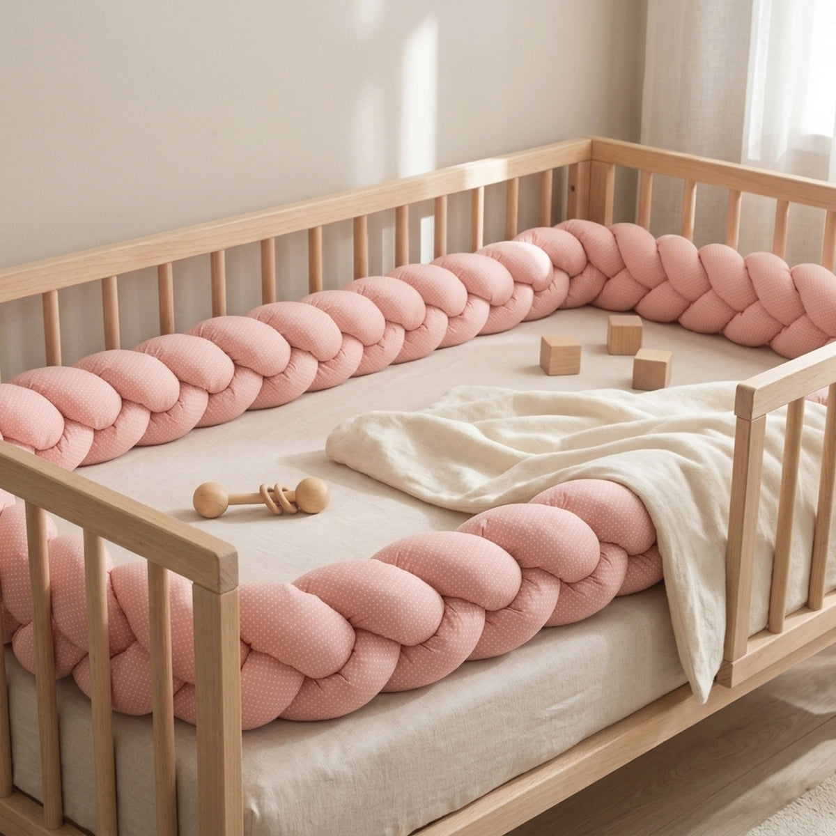 Misty Pink Puanlı Örgü Kenar Koruma | Pembe | Boutique Bebek Yatak Koruma | 270–360 cm | Joyful Kids