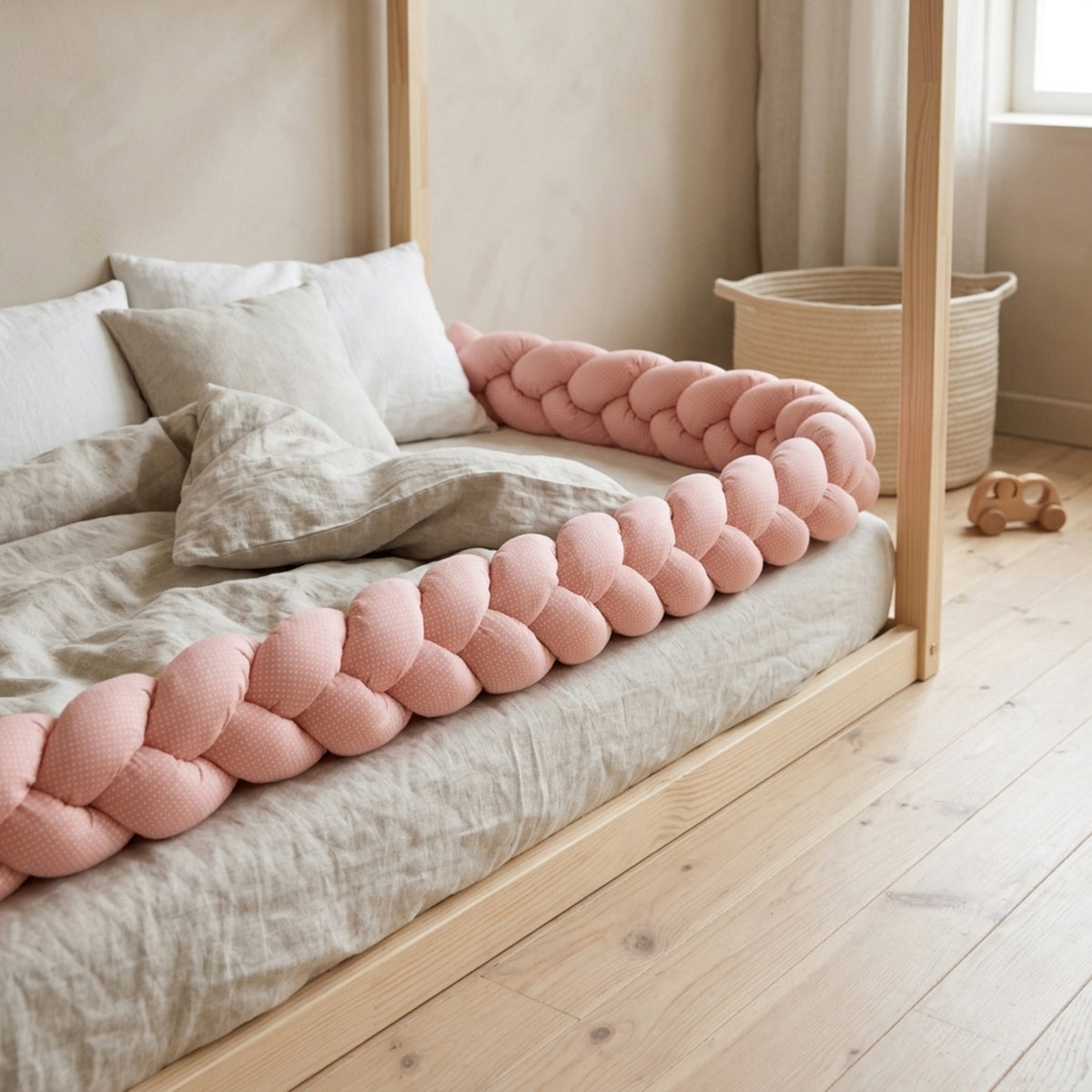 Misty Pink Puanlı Örgü Kenar Koruma | Pembe | Boutique Bebek Yatak Koruma | 270–360 cm | Joyful Kids