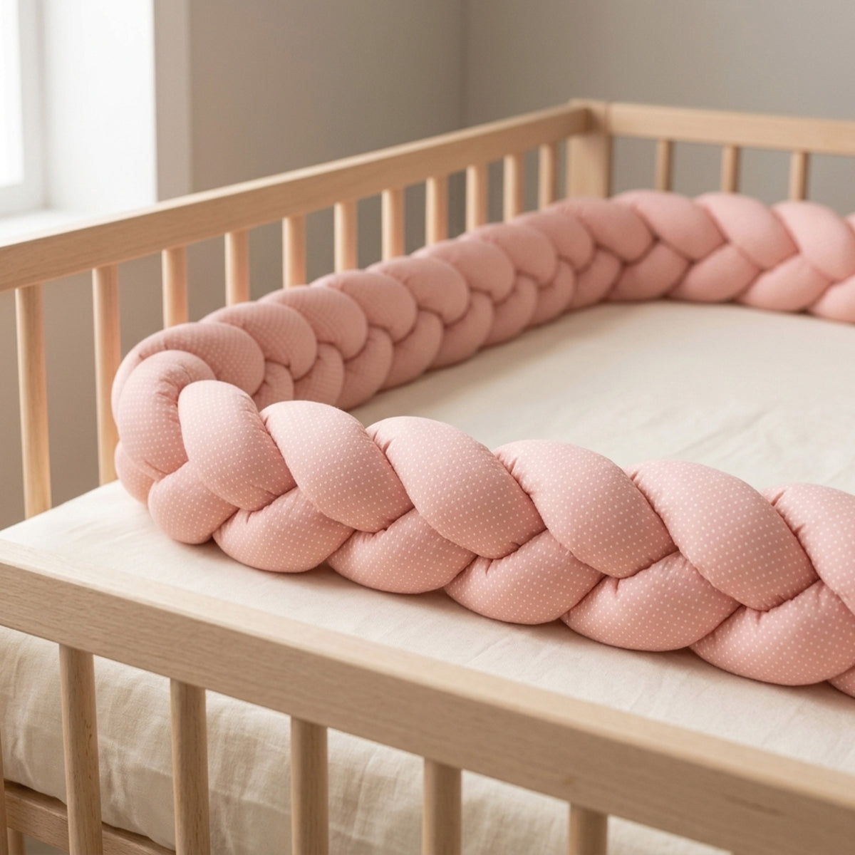 Misty Pink Puanlı Örgü Kenar Koruma | Pembe | Boutique Bebek Yatak Koruma | 270–360 cm | Joyful Kids