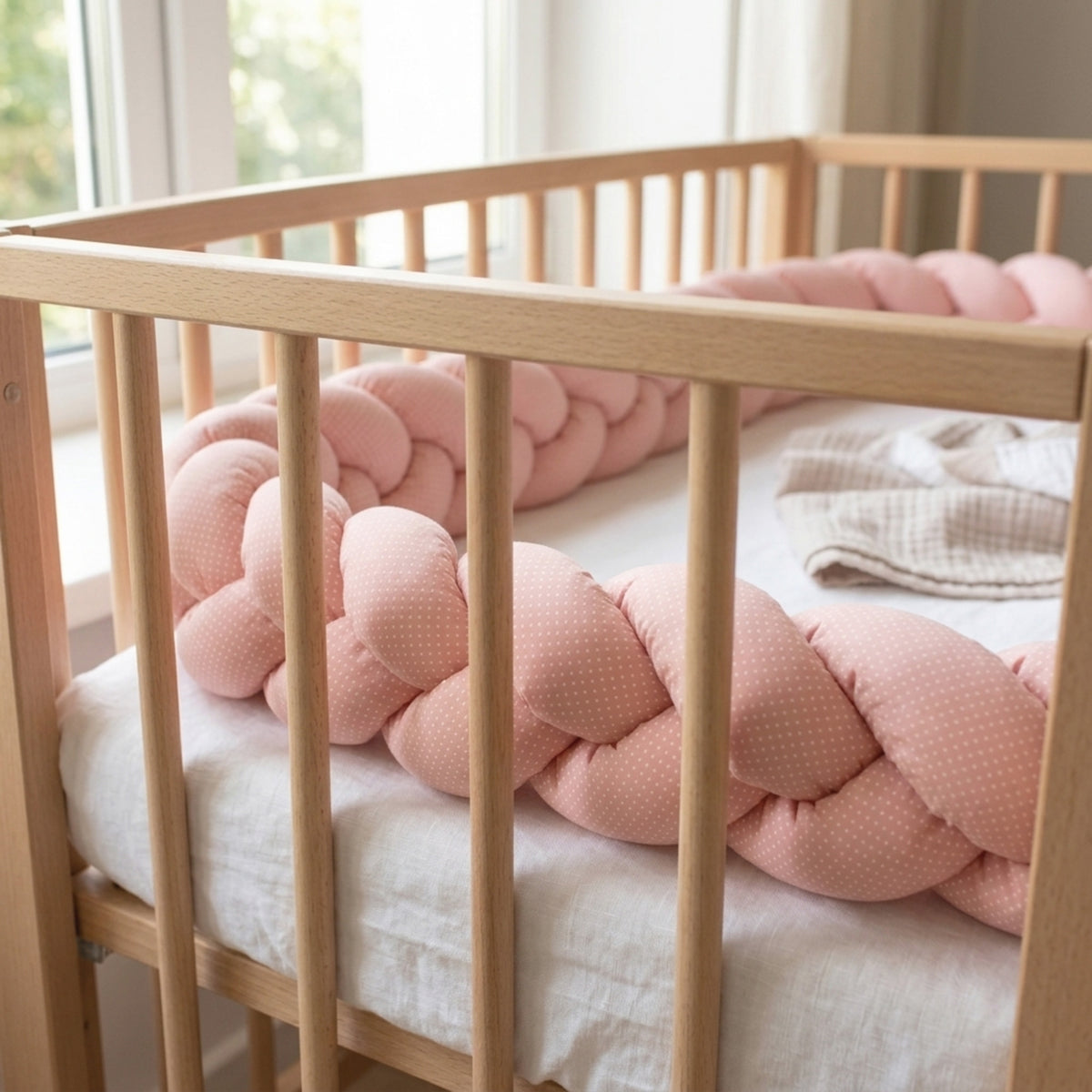 Misty Pink Puanlı Örgü Kenar Koruma | Pembe | Boutique Bebek Yatak Koruma | 270–360 cm | Joyful Kids