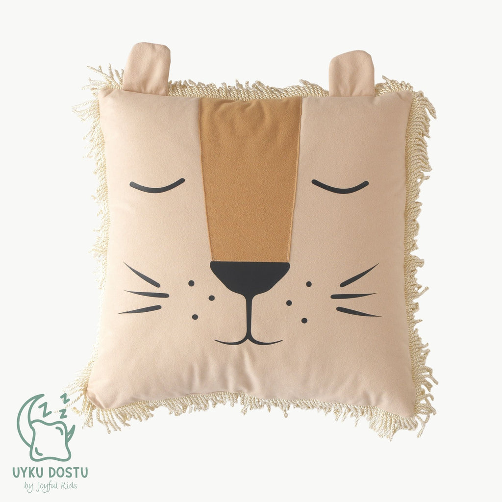 Safari temalı aslan figürlü süet dokulu alcantara bebek uyku arkadaşı.