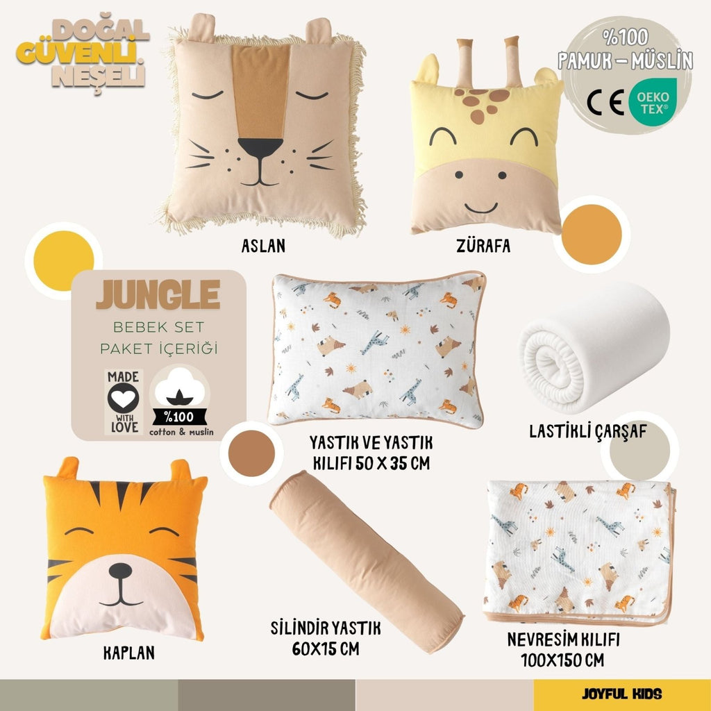 Bebek Uyku Seti Jungle | Safari Temalı %100 Müslin | Joyful Kids | Bebek Uyku Seti - Joyful Kids