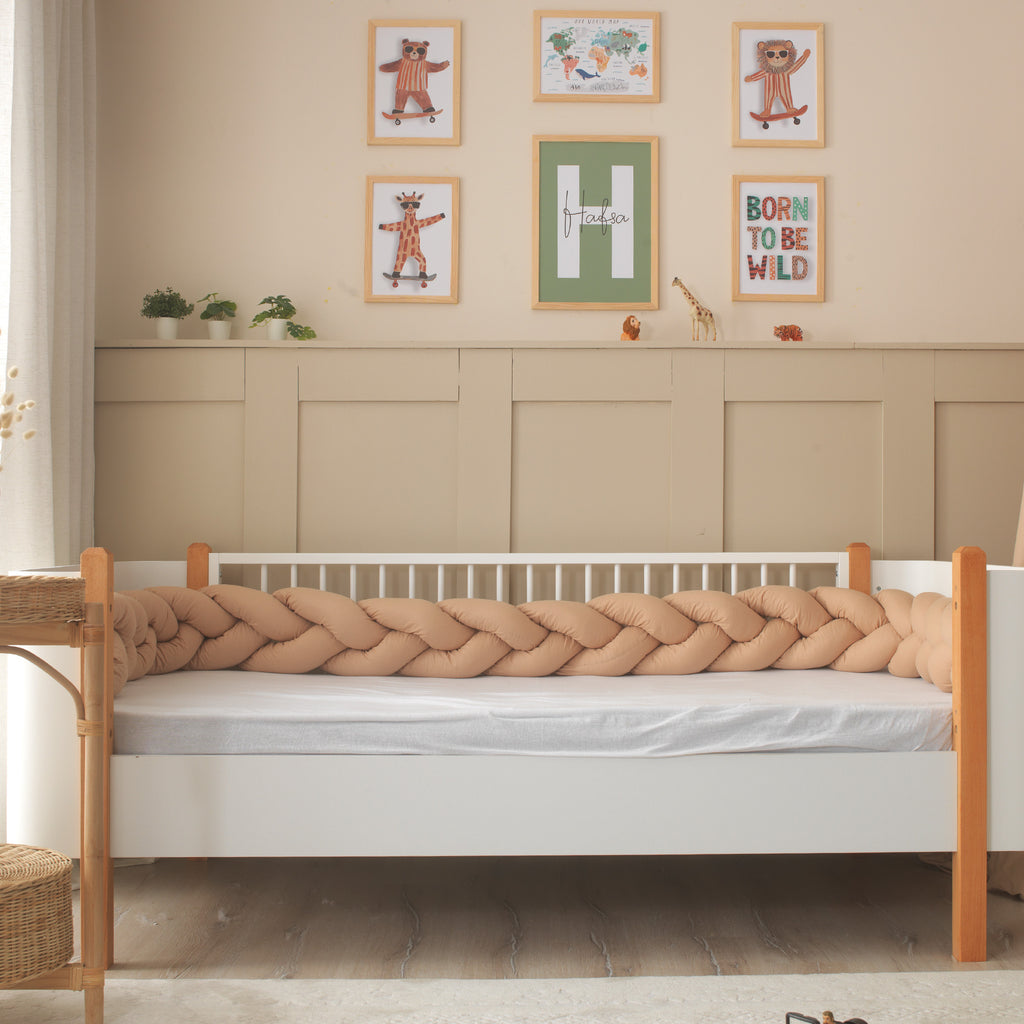 270 cm ve 360 cm seçenekli montessori yatak uyumlu cappucino örgü koruma.