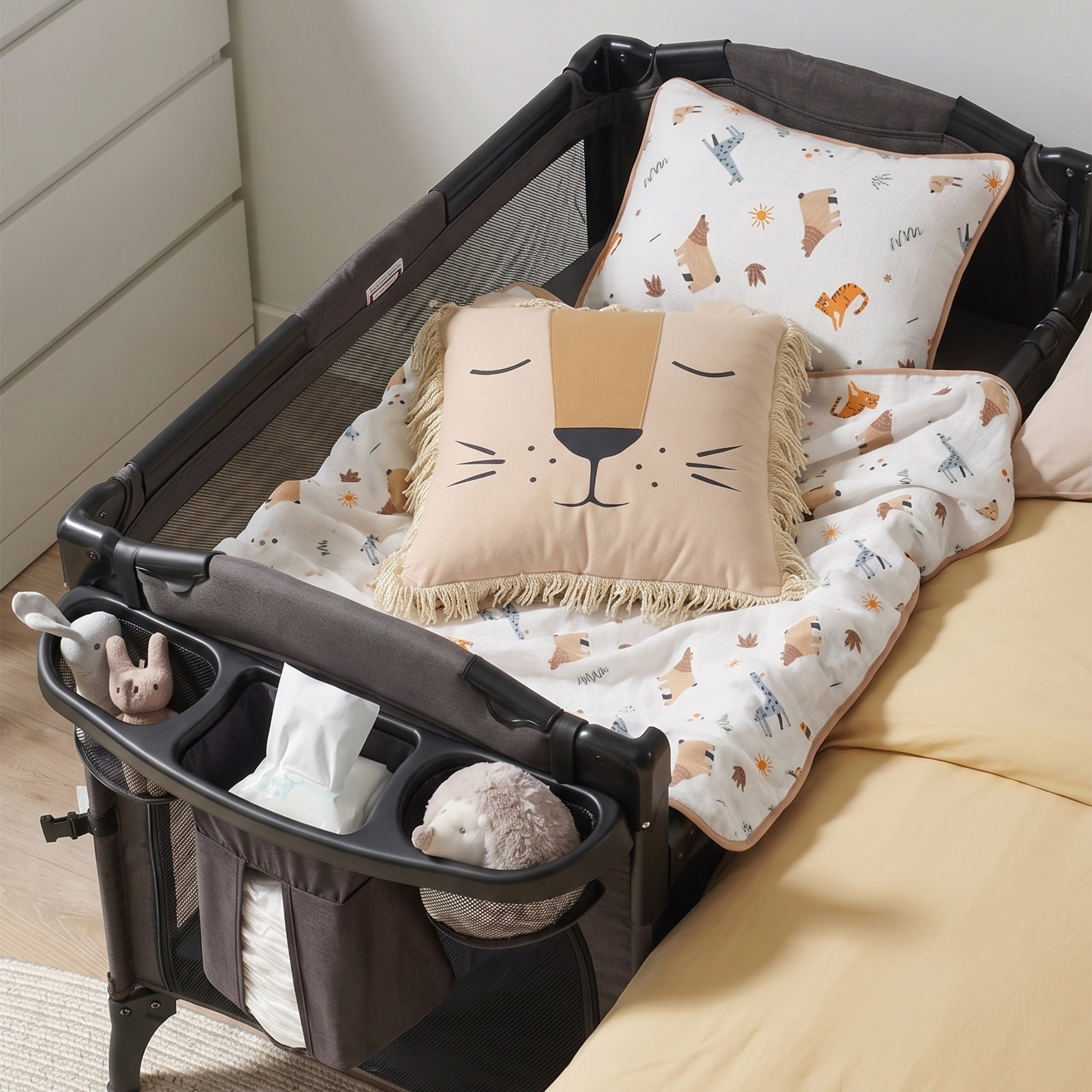 Oyun Parkı Uyku Seti Jungle Serisi | Aslan & Safari Hayvanları | %100 Müslin 6 Parça | Joyful Kids