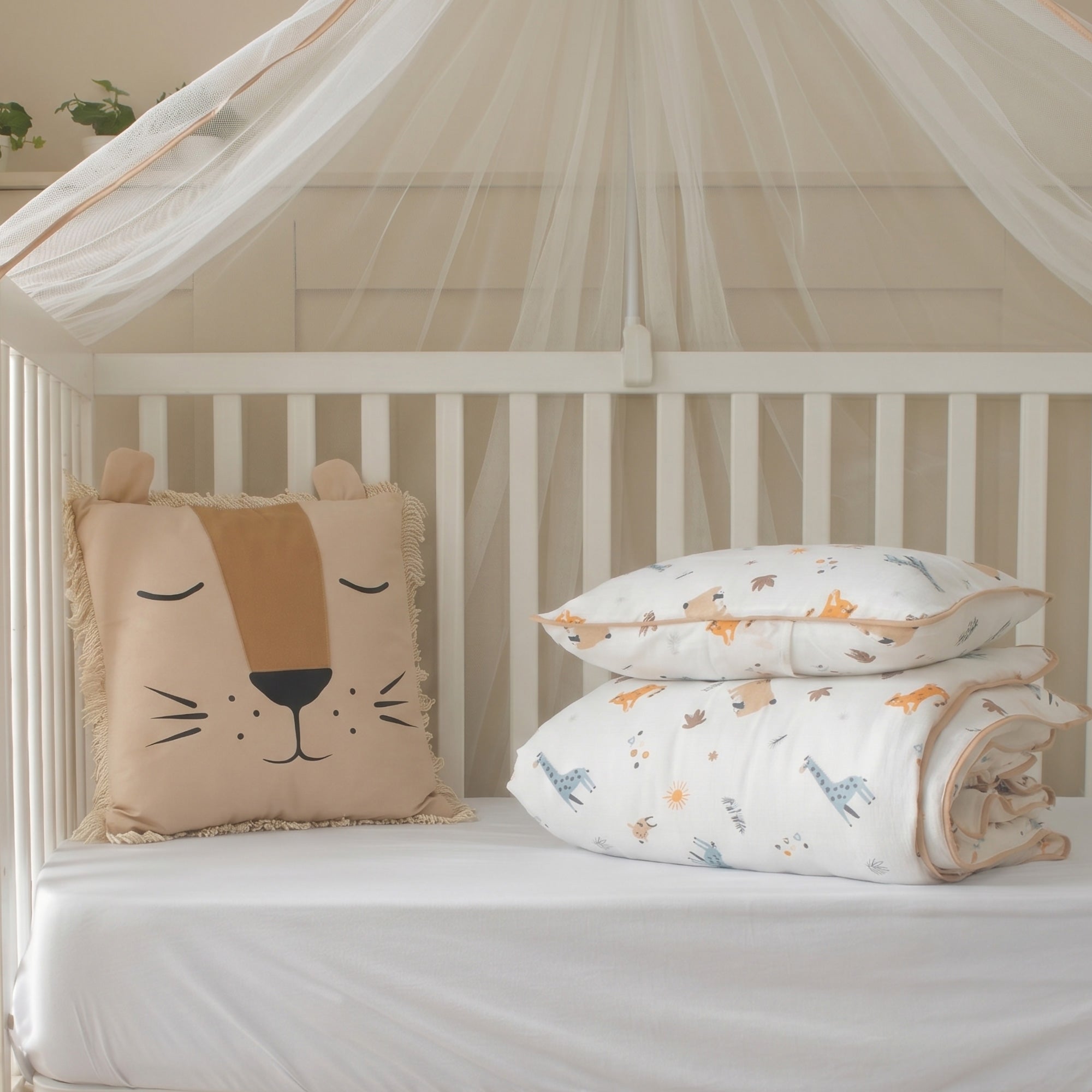 Oyun Parkı Uyku Seti Jungle Serisi | Aslan & Safari Hayvanları | %100 Müslin 6 Parça | Joyful Kids