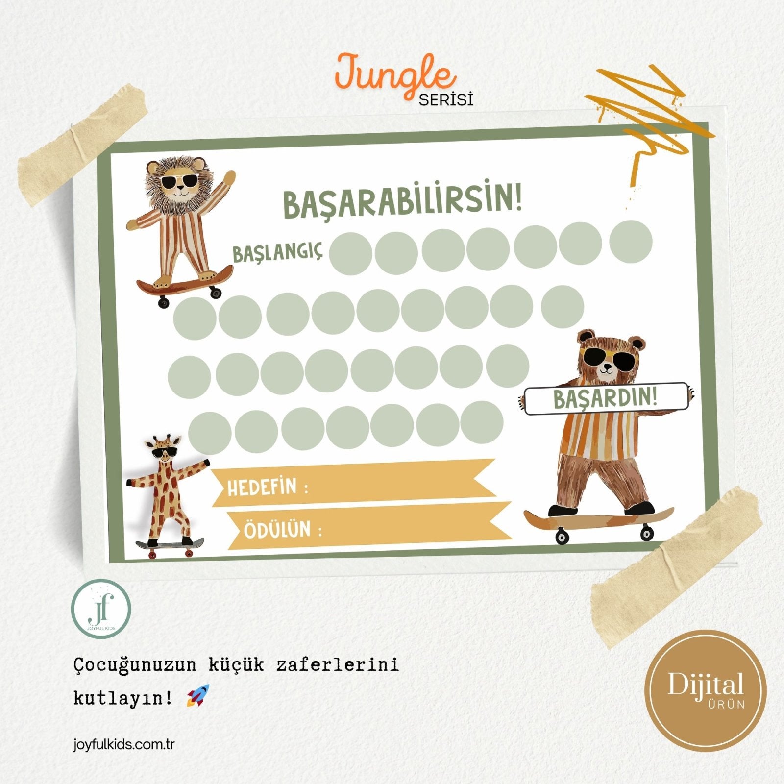 Başarabilirsin! Jungle Temalı Çocuk Hedef ve Ödül Takip Kartı | Dijital İndirme | Dijital İndirilebilir Ürün - Joyful Kids