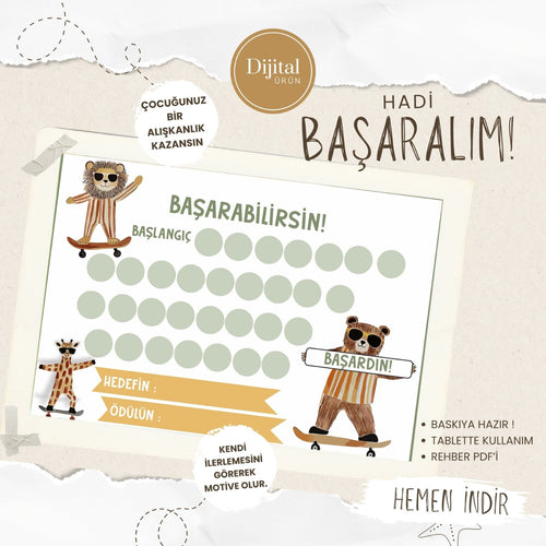 Başarabilirsin! Jungle Temalı Çocuk Hedef ve Ödül Takip Kartı | Dijital İndirme | Dijital İndirilebilir Ürün - Joyful Kids