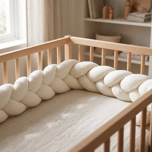 3 Sıra Örgü Bebek Yatak Kenar Koruma | Krem | 270 - 360 cm | %100 Pamuk | Joyful Kids | Bebek Kenar Koruma - Joyful Kids