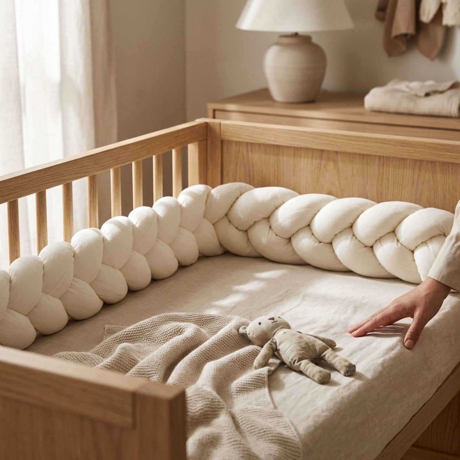 3 Sıra Örgü Bebek Yatak Kenar Koruma | Krem | 270 - 360 cm | %100 Pamuk | Joyful Kids | Bebek Kenar Koruma - Joyful Kids