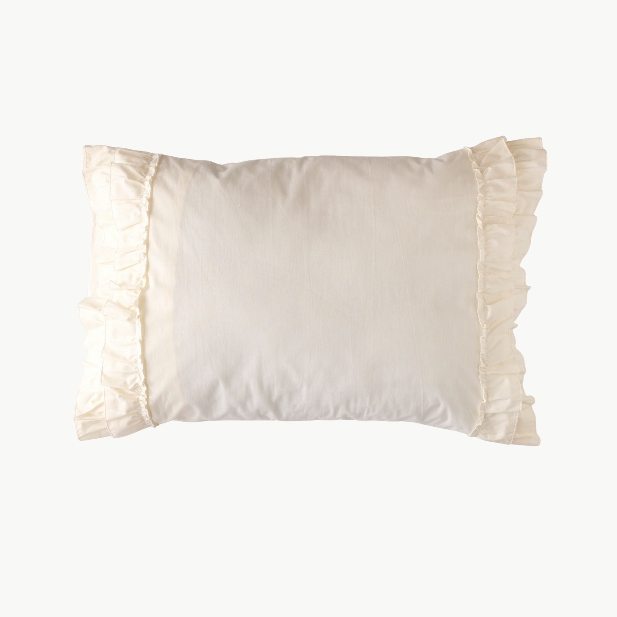 Luna krem rengi fırfırlı pamuklu bebek baş yastığı 35x50 cm dolgulu.