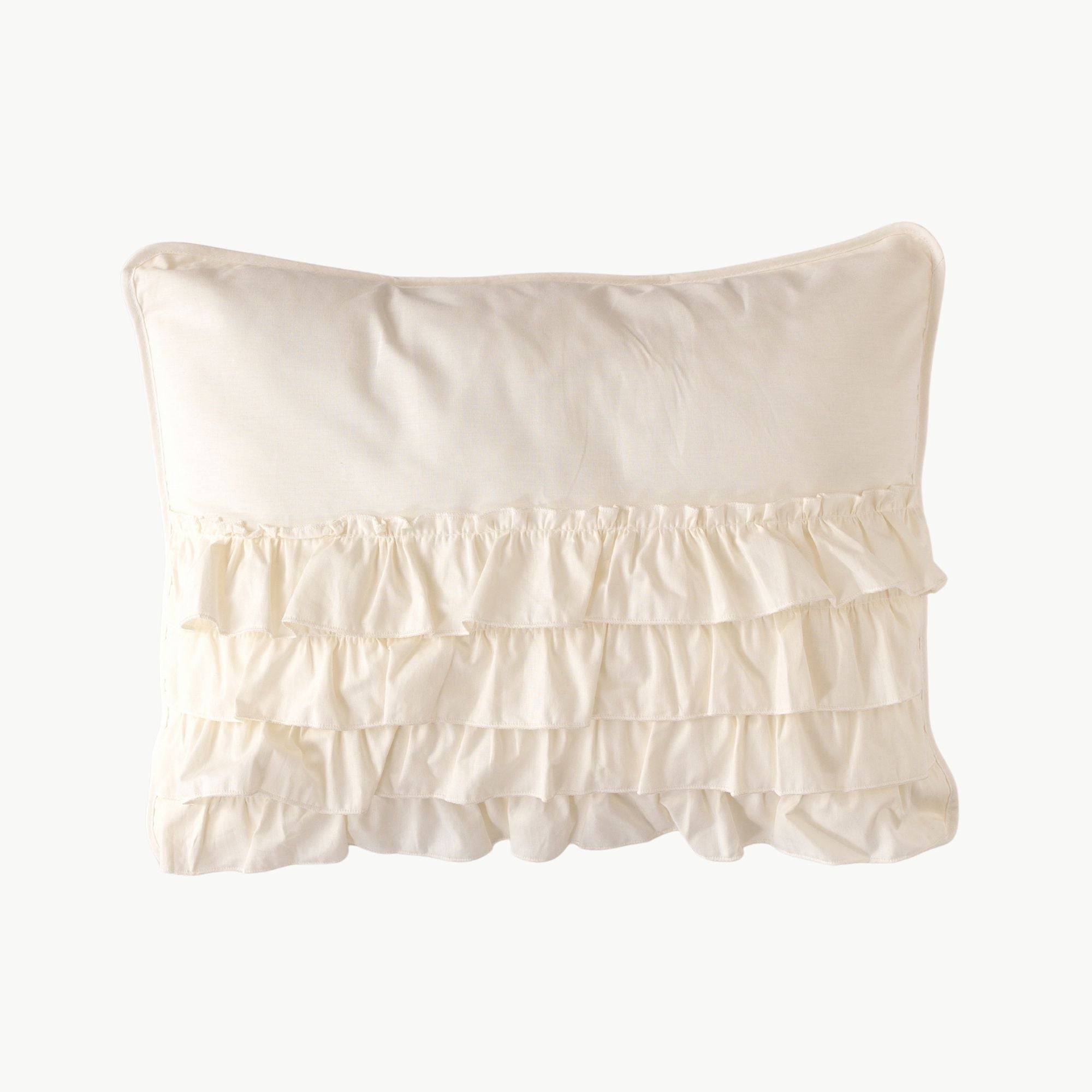 Luna serisi krem fırfırlı kare dekoratif yastık bebek odası aksesuarı.