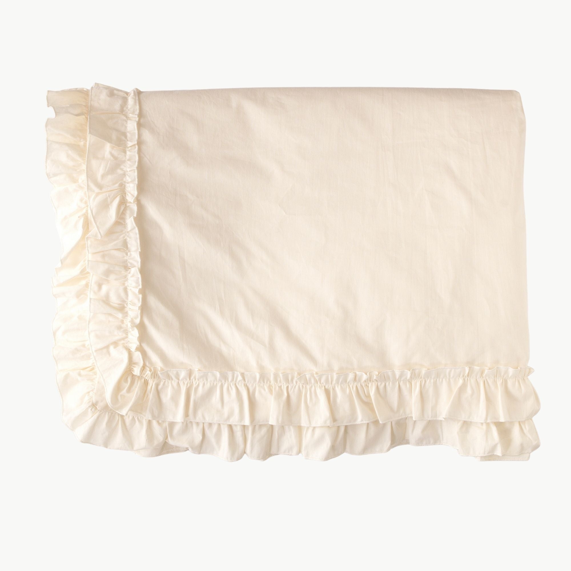 Luna krem fırfırlı %100 pamuk bebek ve çocuk nevresim kılıfı görünümü.