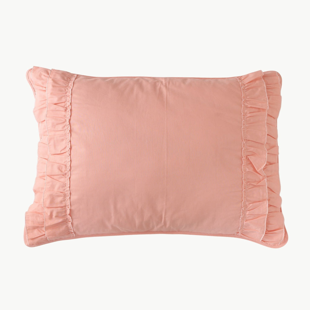 Luna pembe fırfırlı pamuklu bebek baş yastığı 35x50 cm dolgulu.