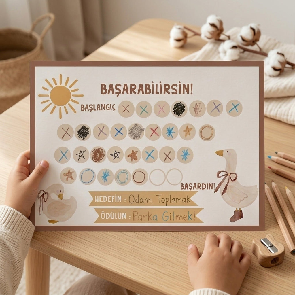 Başarabilirsin! Luna Temalı Çocuk Hedef ve Ödül Takip Kartı | Dijital İndirme | Dijital İndirilebilir Ürün - Joyful Kids