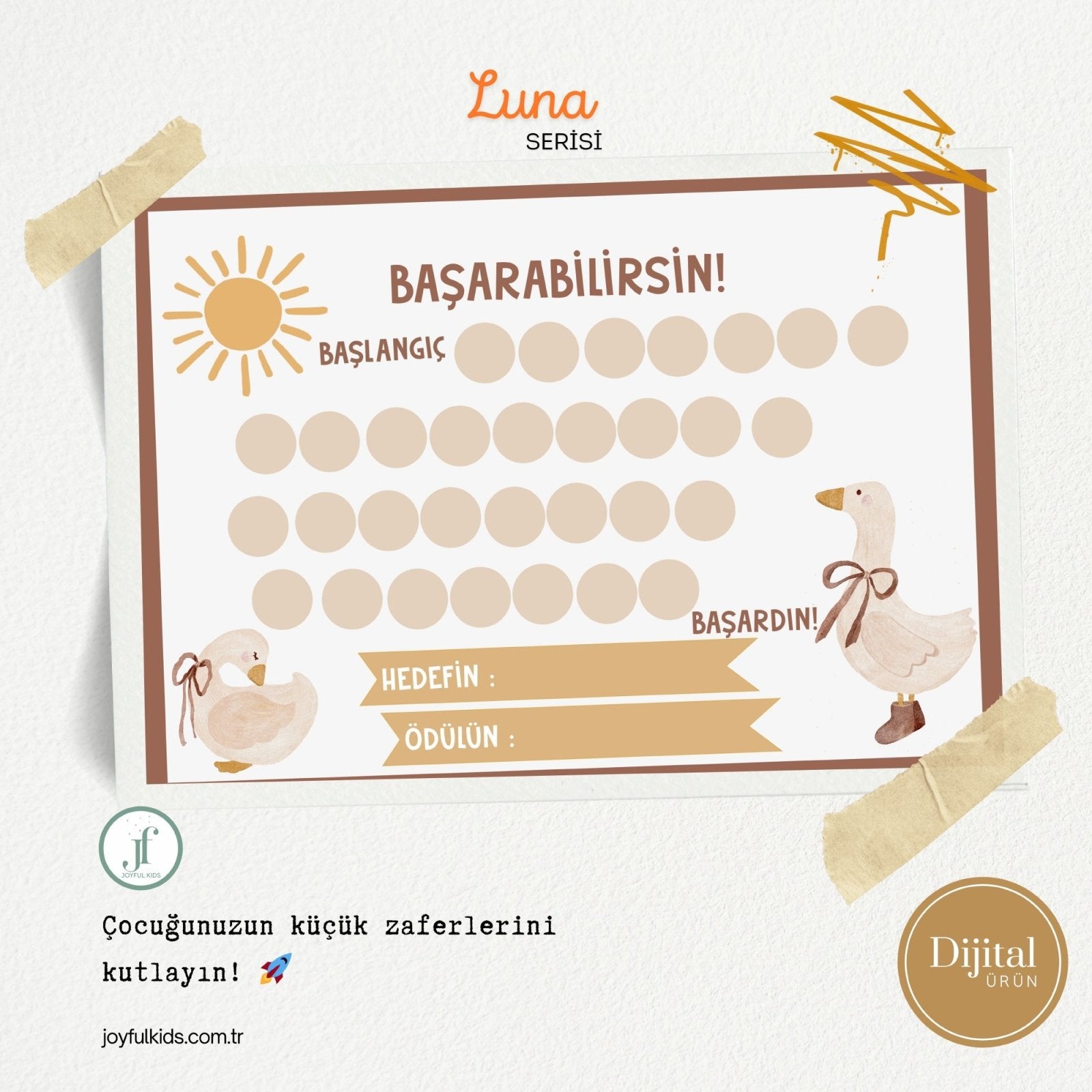 Başarabilirsin! Luna Temalı Çocuk Hedef ve Ödül Takip Kartı | Dijital İndirme | Dijital İndirilebilir Ürün - Joyful Kids