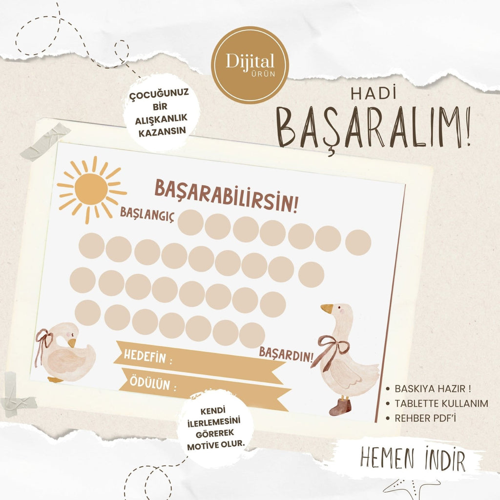 Başarabilirsin! Luna Temalı Çocuk Hedef ve Ödül Takip Kartı | Dijital İndirme | Dijital İndirilebilir Ürün - Joyful Kids