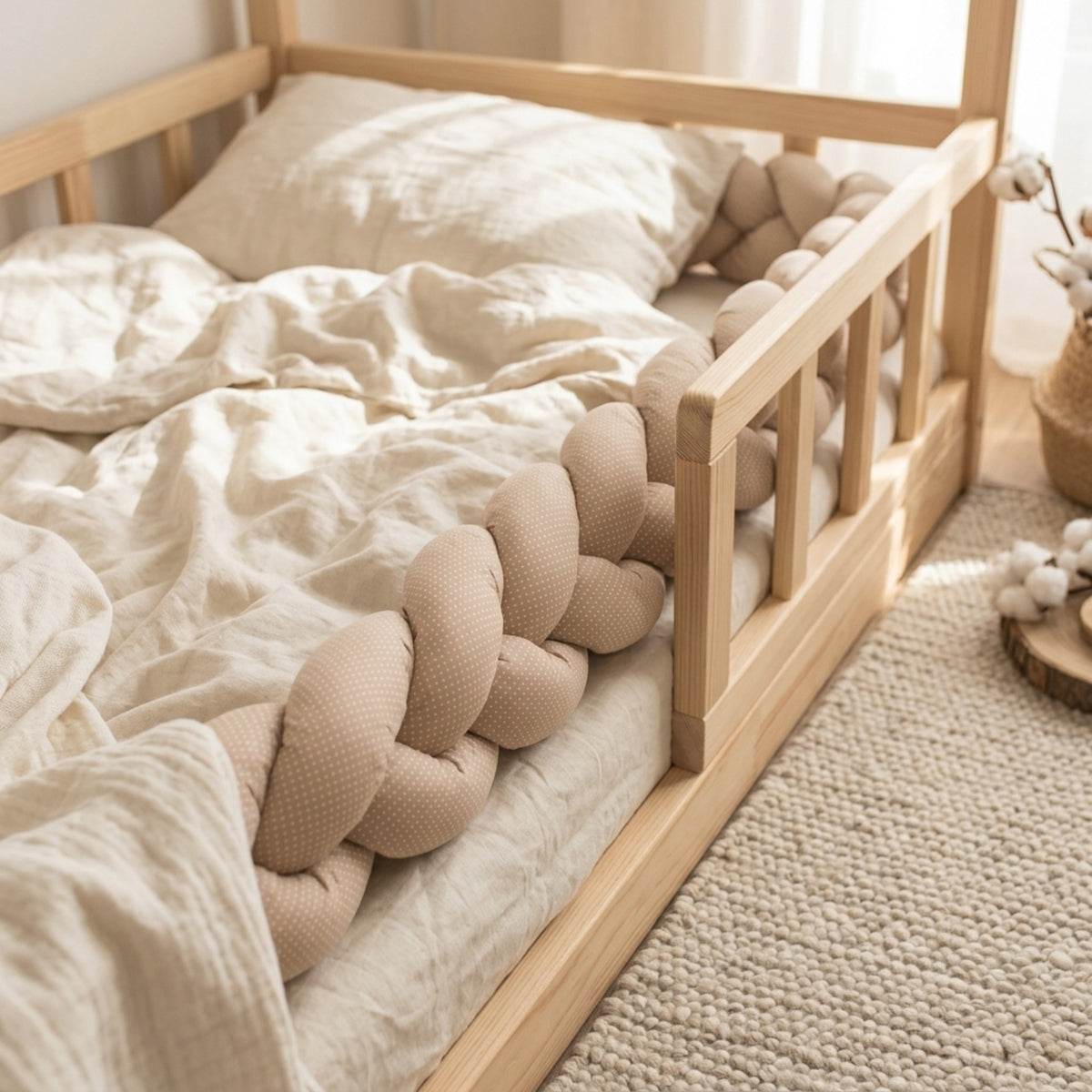 Misty Brown Puanlı Örgü Kenar Koruma | Kahve | Boutique Bebek Yatak Koruma | 270–360 cm | Joyful Kids