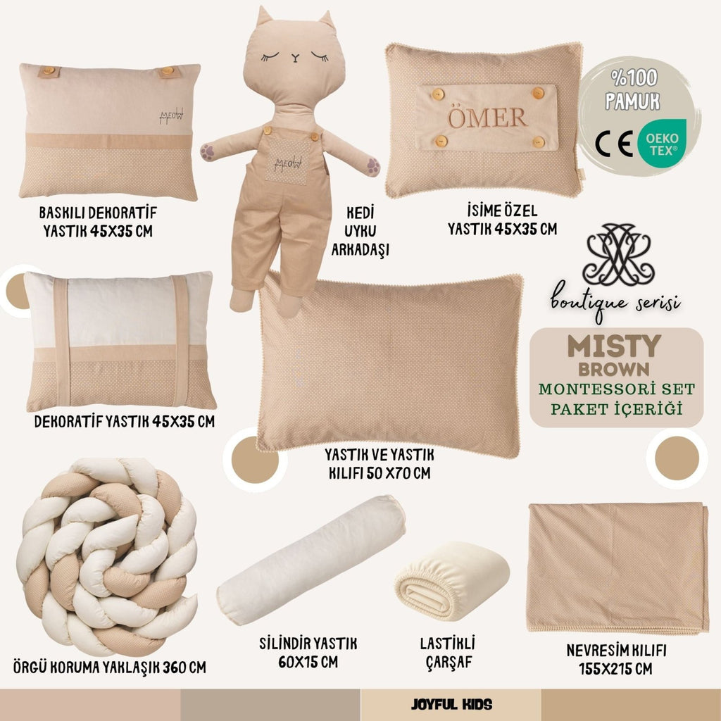 Montessori Bebek Uyku Seti | Misty Brown Ponpon Kedi | 8 Parça | Joyful Kids | Bebek Uyku Seti - Joyful Kids