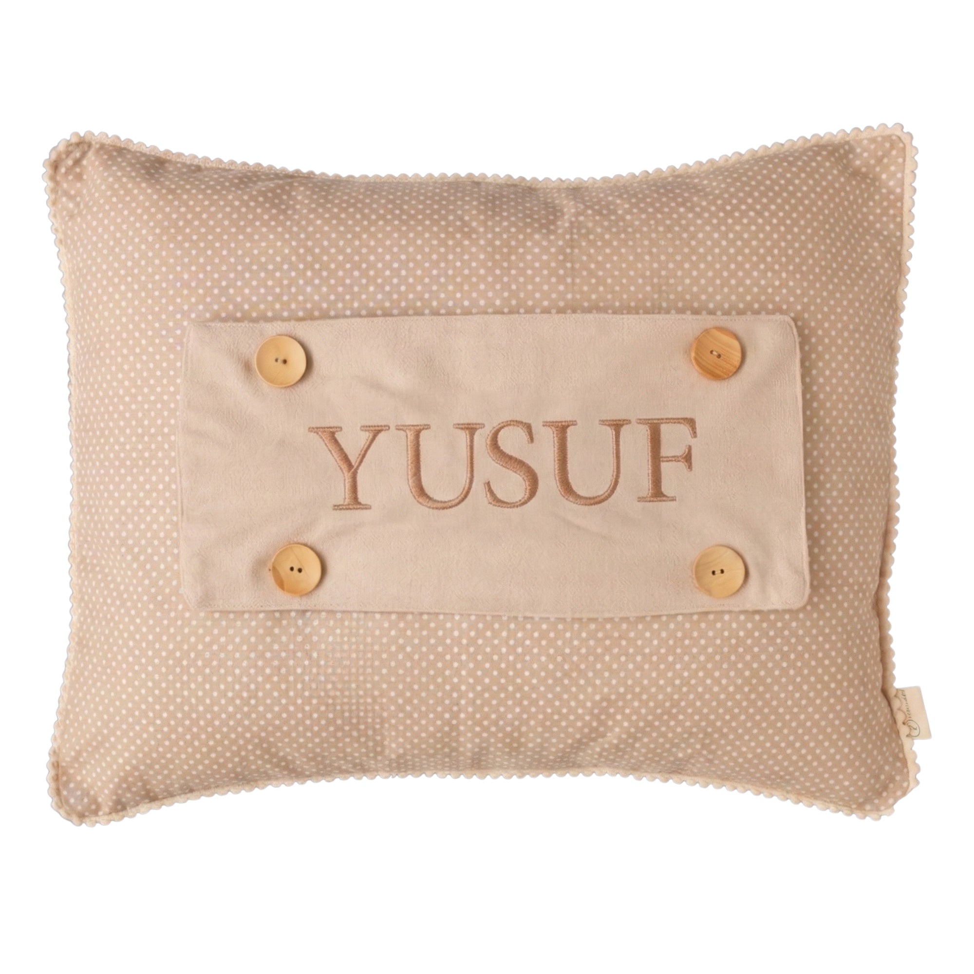 Misty Brown isimli bebek yastığı el nakışı kahve kedi serisi