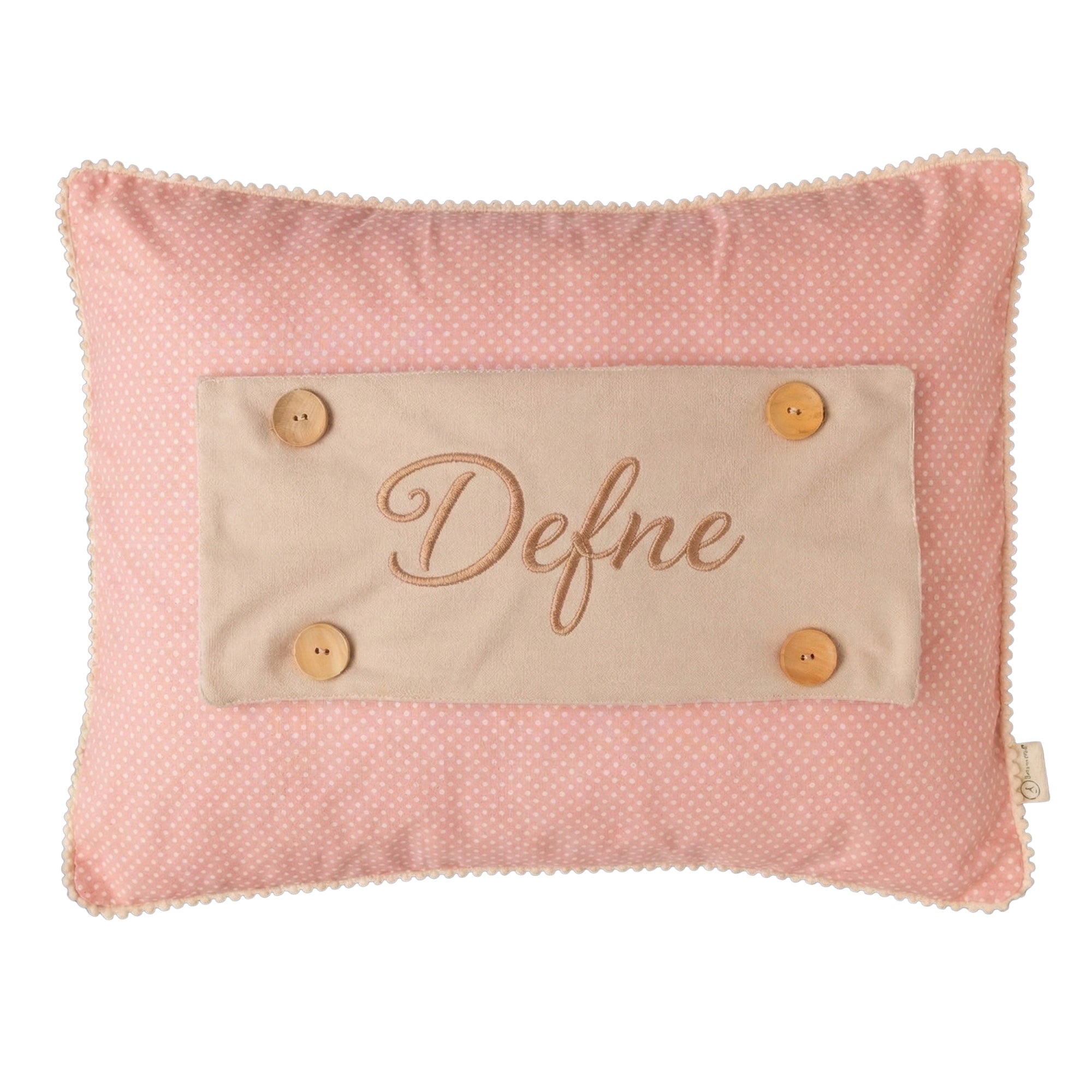 Misty Pink isimli bebek yastığı el nakışı pembe kedi serisi