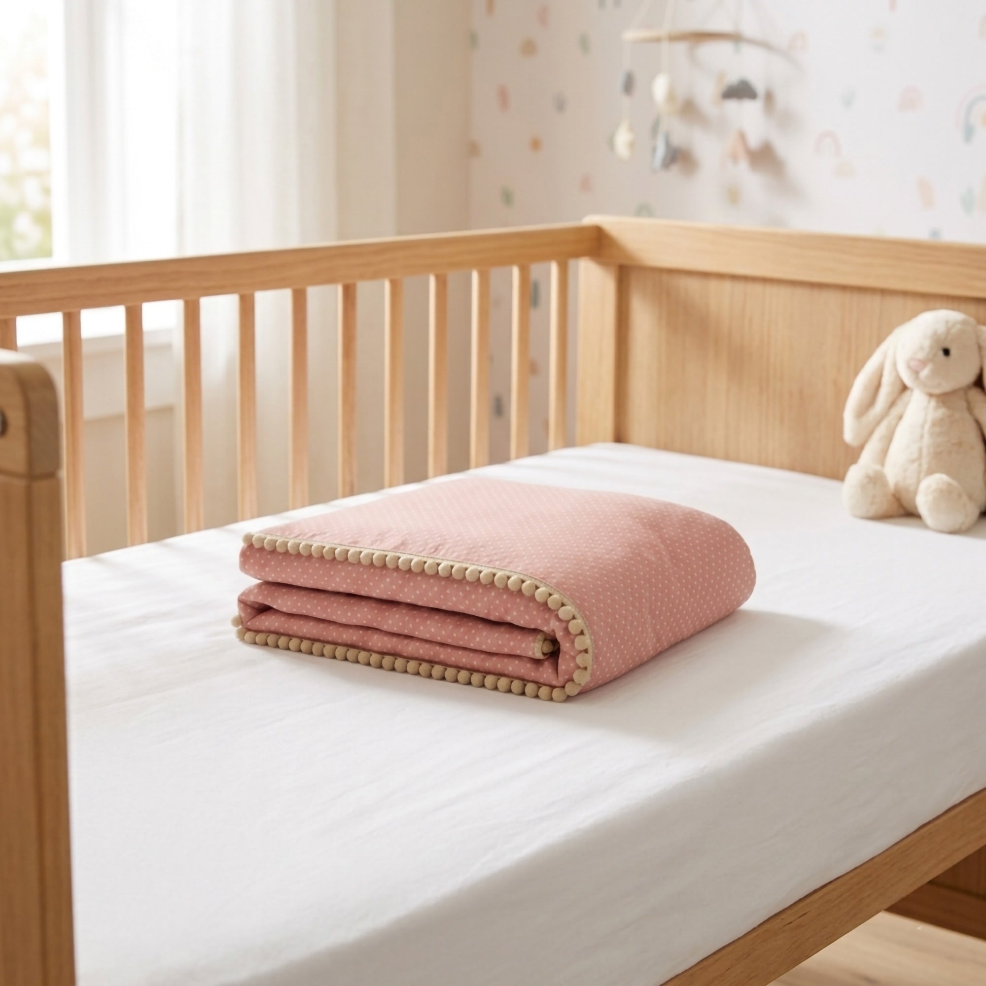 Misty Pink Nevresim Kılıfı | Boutique Ponpon Detay | Bebek Nevresim | Joyful Kids