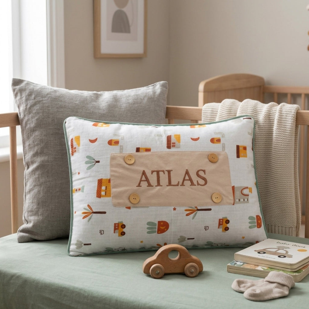 İsimli Bebek Yastığı El Nakışı | My City Serisi | Doğum Hediyesi | Joyful Kids | Bebek Yastığı - Joyful Kids