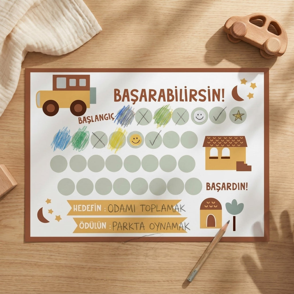 Başarabilirsin! My City Temalı Çocuk Hedef ve Ödül Takip Kartı | Dijital İndirme | Dijital İndirilebilir Ürün - Joyful Kids
