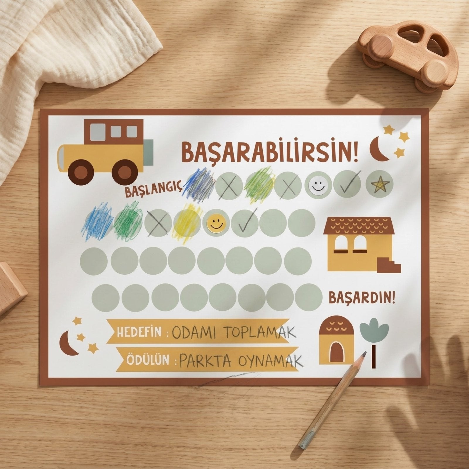 Başarabilirsin! My City Temalı Çocuk Hedef ve Ödül Takip Kartı | Dijital İndirme | Dijital İndirilebilir Ürün - Joyful Kids