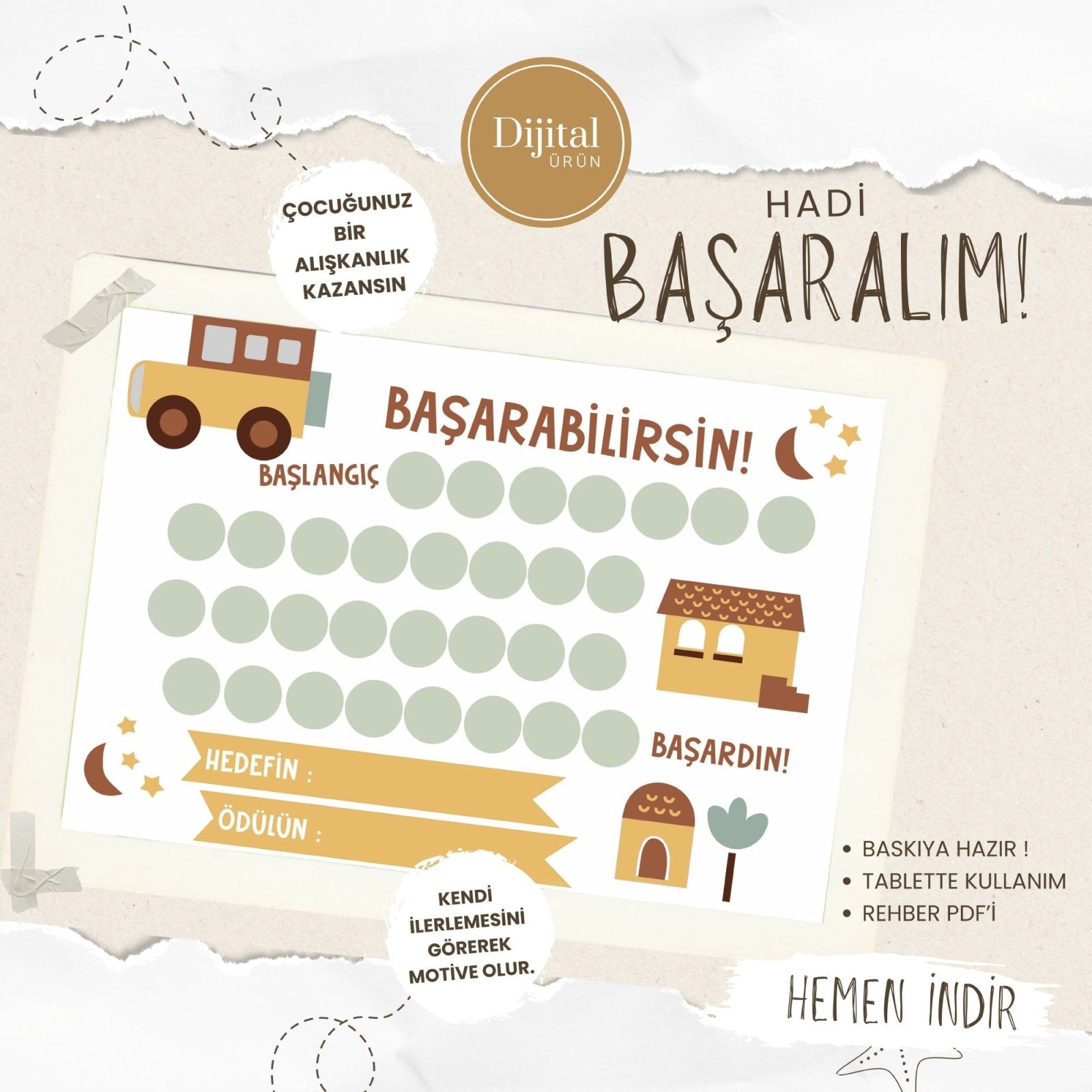 Başarabilirsin! My City Temalı Çocuk Hedef ve Ödül Takip Kartı | Dijital İndirme | Dijital İndirilebilir Ürün - Joyful Kids