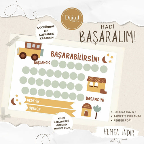 Başarabilirsin! My City Temalı Çocuk Hedef ve Ödül Takip Kartı | Dijital İndirme | Dijital İndirilebilir Ürün - Joyful Kids