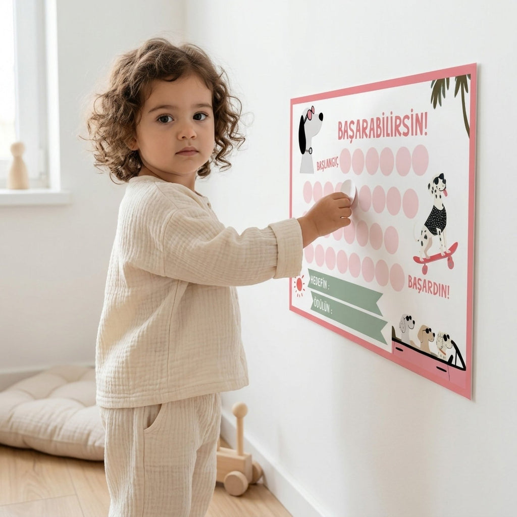 Başarabilirsin! Puppy Temalı Çocuk Hedef ve Ödül Takip Kartı | Dijital İndirme | Dijital İndirilebilir Ürün - Joyful Kids