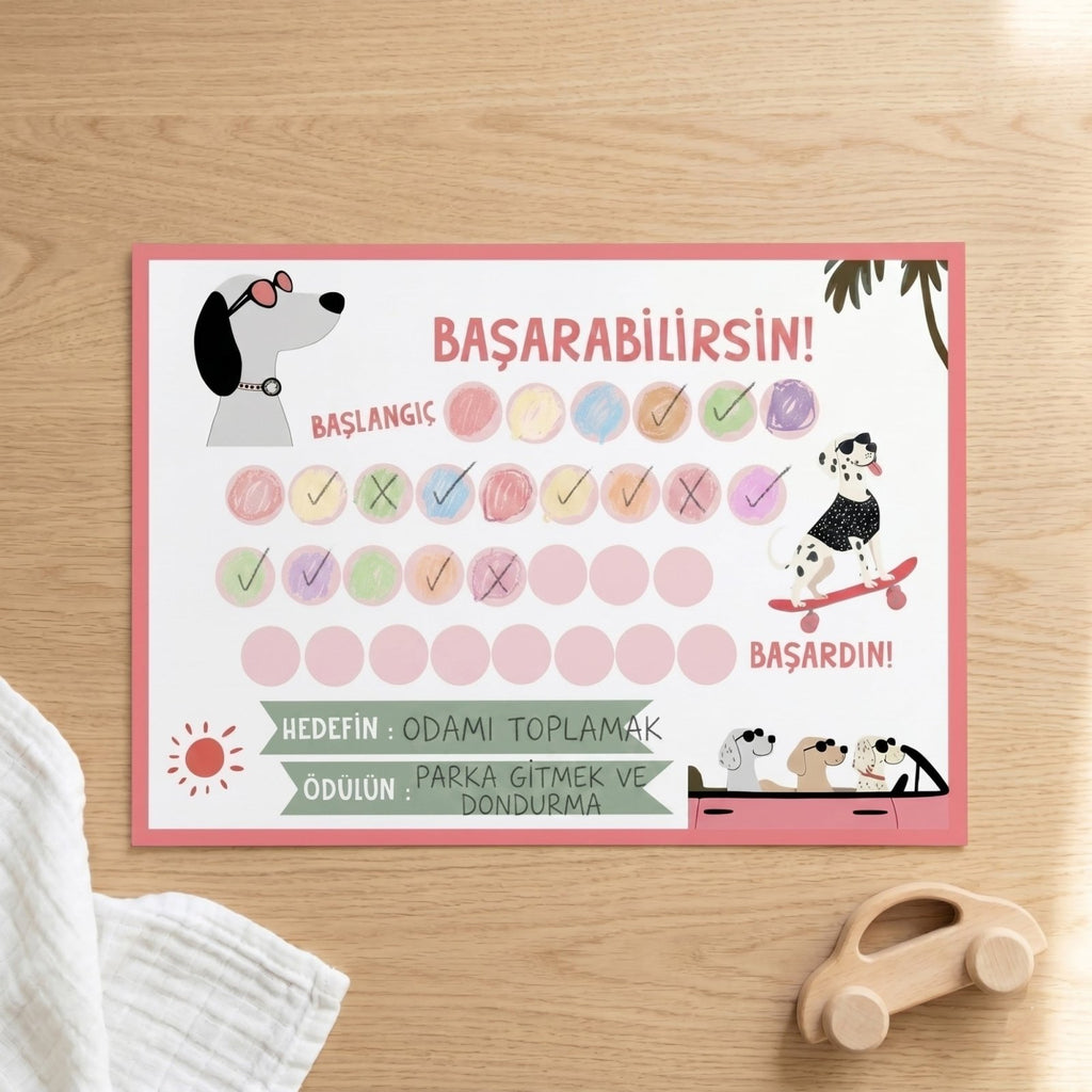 Başarabilirsin! Puppy Temalı Çocuk Hedef ve Ödül Takip Kartı | Dijital İndirme | Dijital İndirilebilir Ürün - Joyful Kids