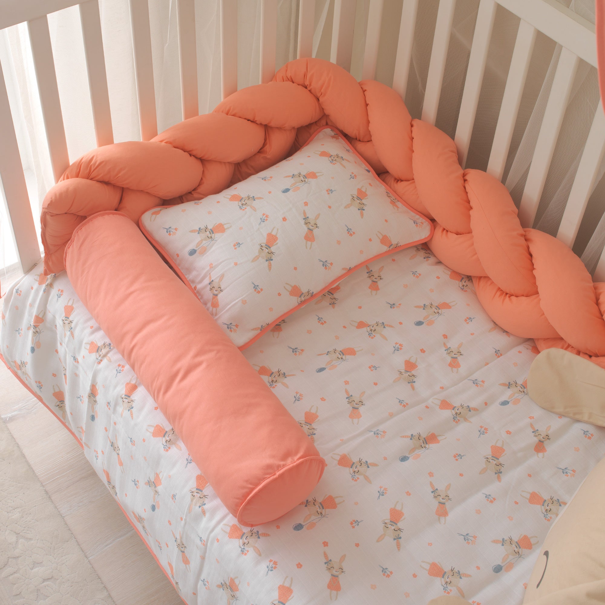 Joyful Kids pamuklu kumaş antialerjik mercan silindir bariyer yastık.