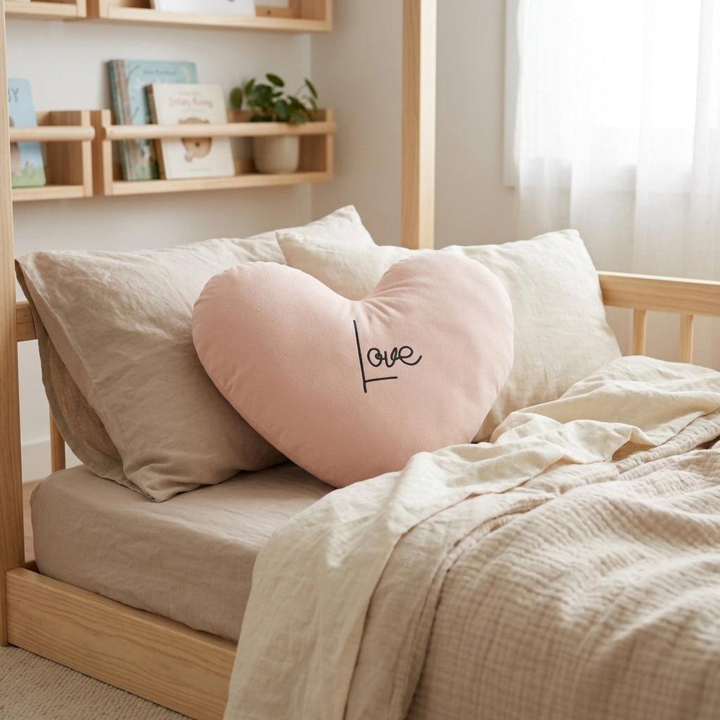 Love Baskılı Kalp Dekoratif Yastık | Dekoratif Yastık - Joyful Kids