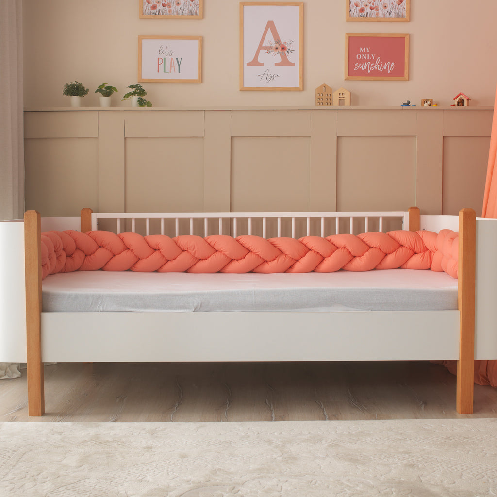 270 cm ve 360 cm seçenekli montessori yatak uyumlu mercan örgü koruma.