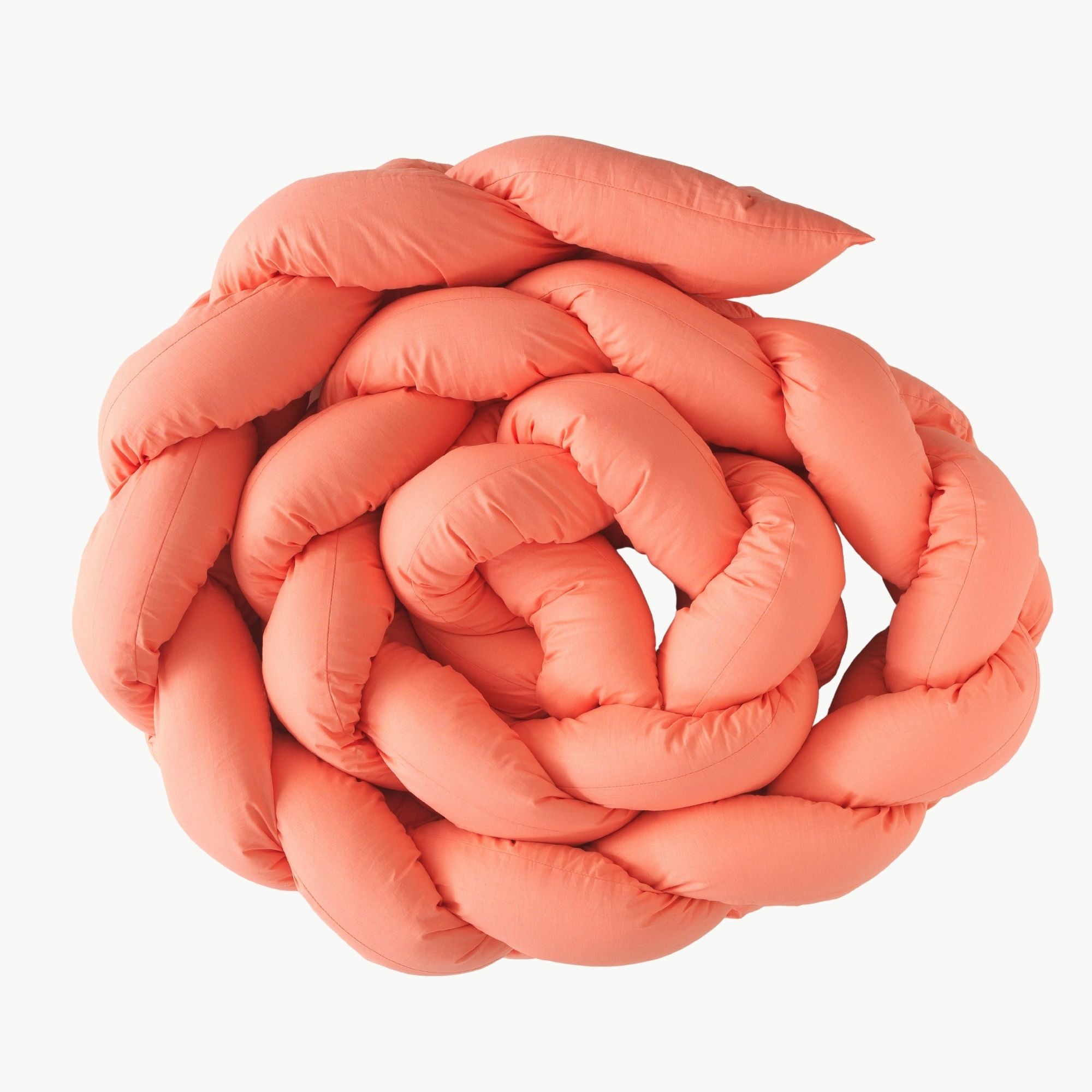 Mercan renkli 3 sıra örgü bebek yatağı kenar koruma yastığı.